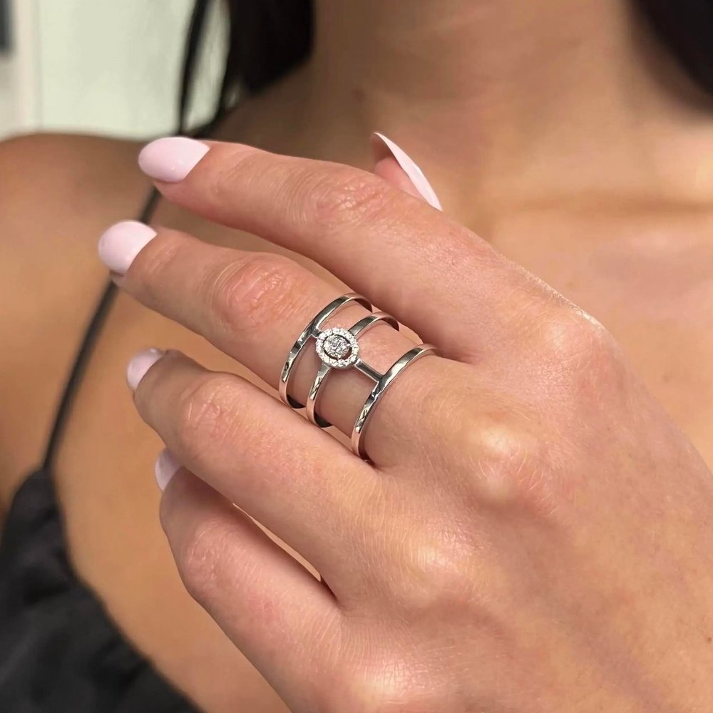 Messika 0.22Ctw Glam'Azone 3 Row Diamond Band Ring 18K White Gold SZ 53 US 6.5